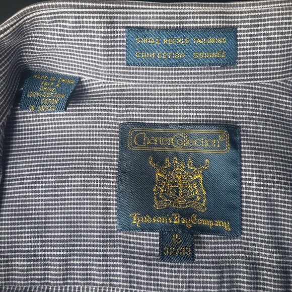 Charter Collection Hudson's Bay SZ 15 Men's Button Up Shirt Black & White Check - Picture 4 of 12